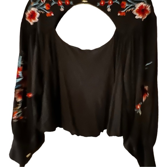FREE PEOPLE Lita Embroidered Top Fairy Goth Cutout Balloon Sleeve Boho Black S - Picture 11 of 16